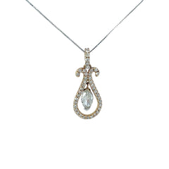 14k Two Toned .62ct Marquise Shape Diamond and .51ct F VS2 Round Diamond Drop Necklace