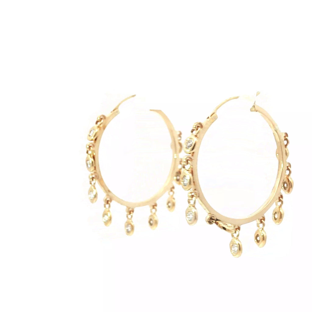 18k Yellow Gold 1.00ct G VS2 Round Dangle Hoop Earrings  1 1/2"
