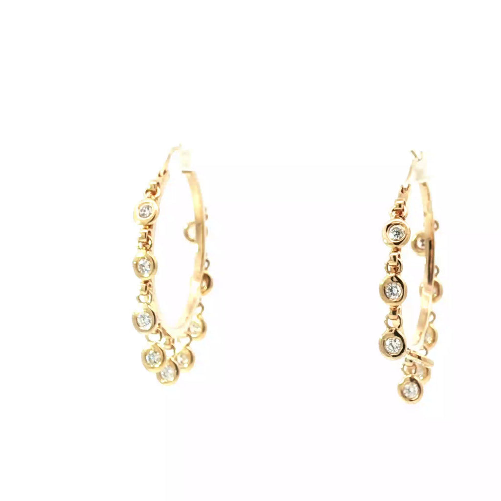 18k Yellow Gold 1.00ct G VS2 Round Dangle Hoop Earrings  1 1/2"