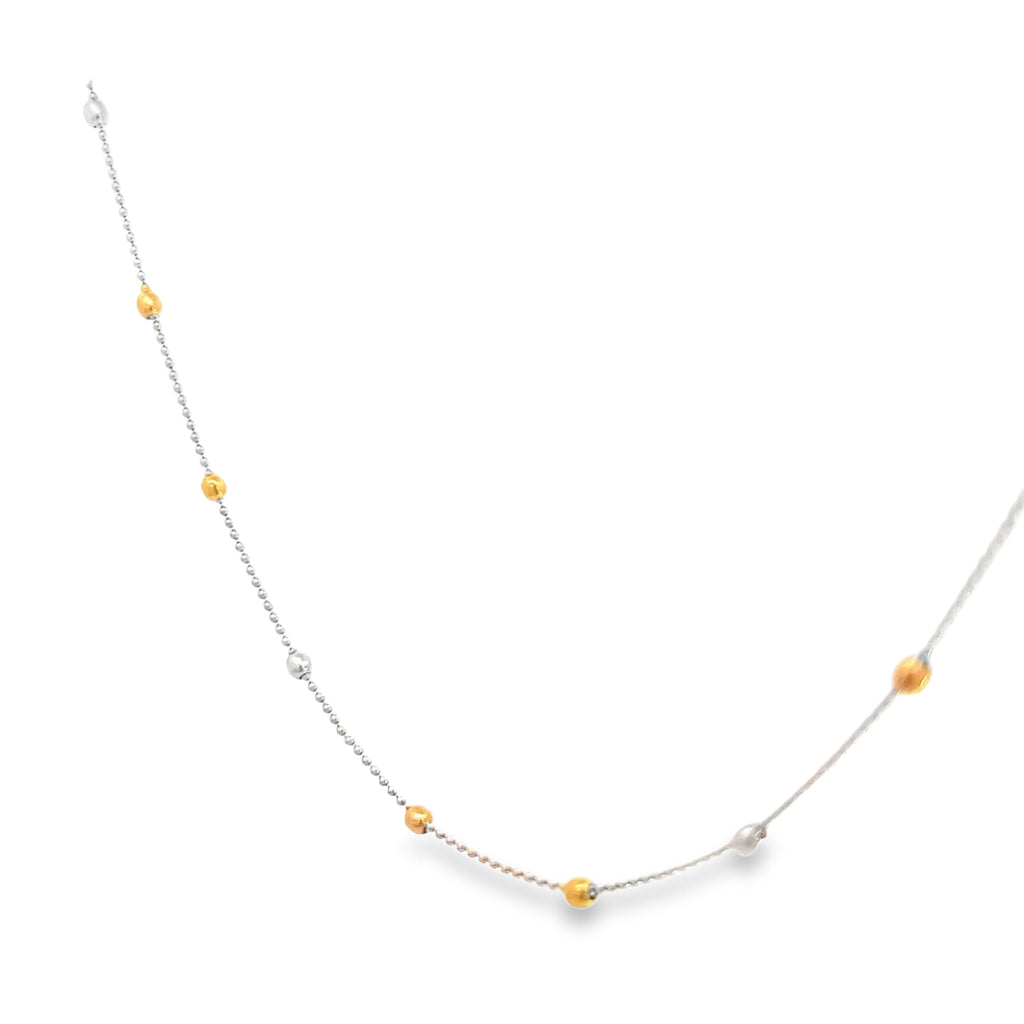 18k Two Tone Beaded Necklace 5.0 gram 3mm 16"inch