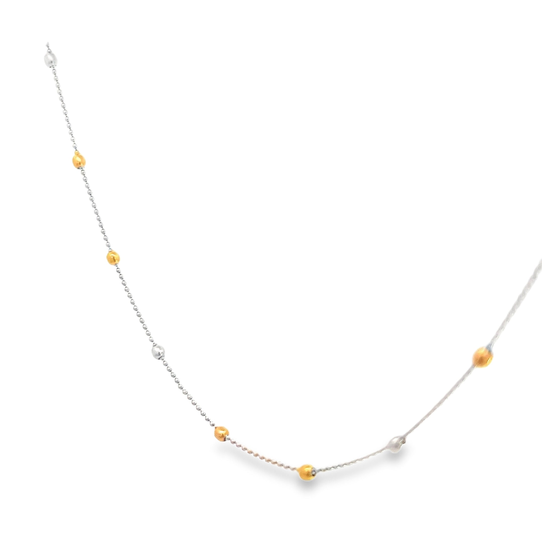 18k Two Tone Beaded Necklace 5.0 gram 3mm 16"inch