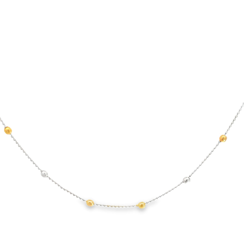18k Two Tone Beaded Necklace 5.0 gram 3mm 16"inch
