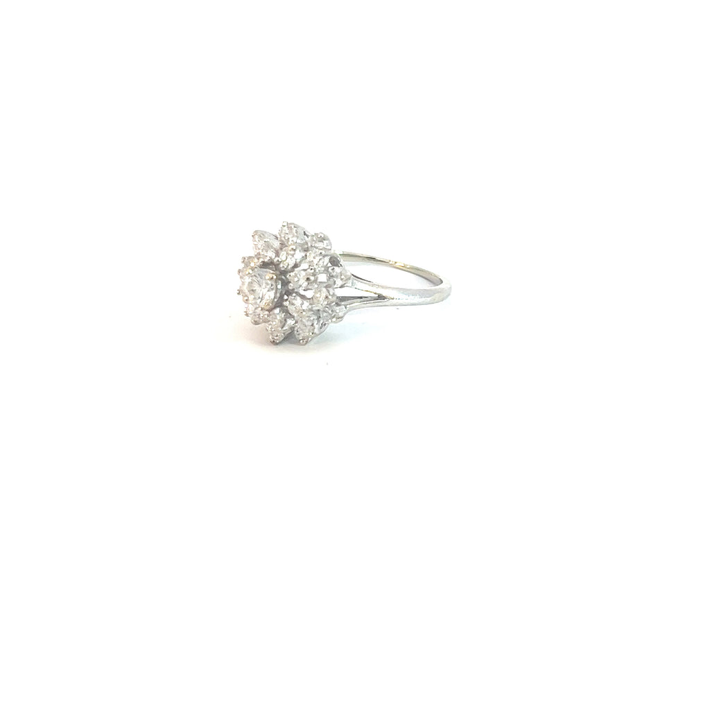 18k White Gold 1.08ct F VS2 Round Diamond Star Burst Ring