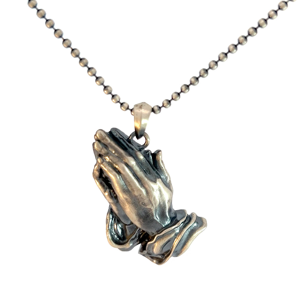 Sterling Silver 21.6 Gram Necklace/ Prayer Hands Pendant