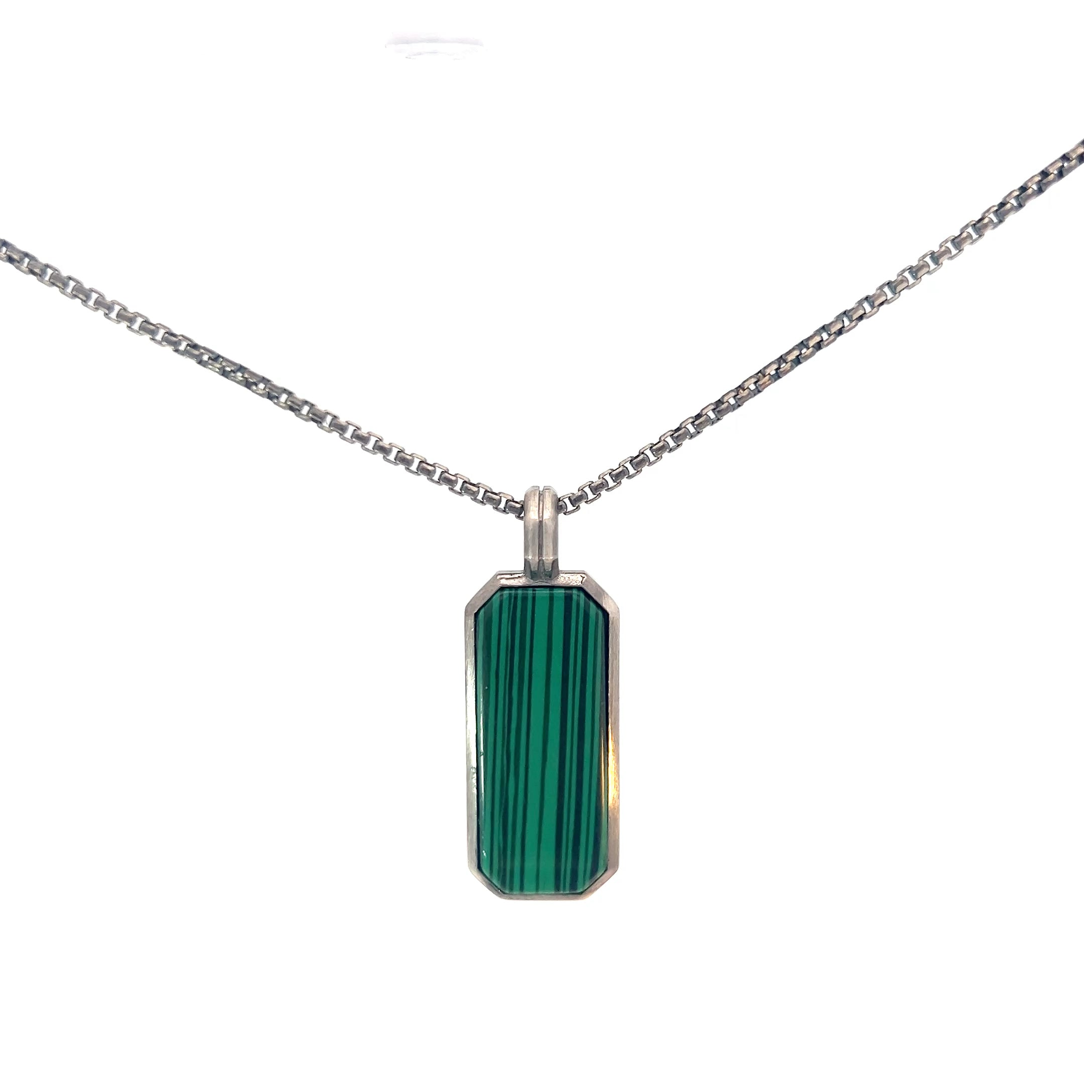 Sterling Silver 18.1 gram Necklace/ Dog Tag with Green Malachite Pendant