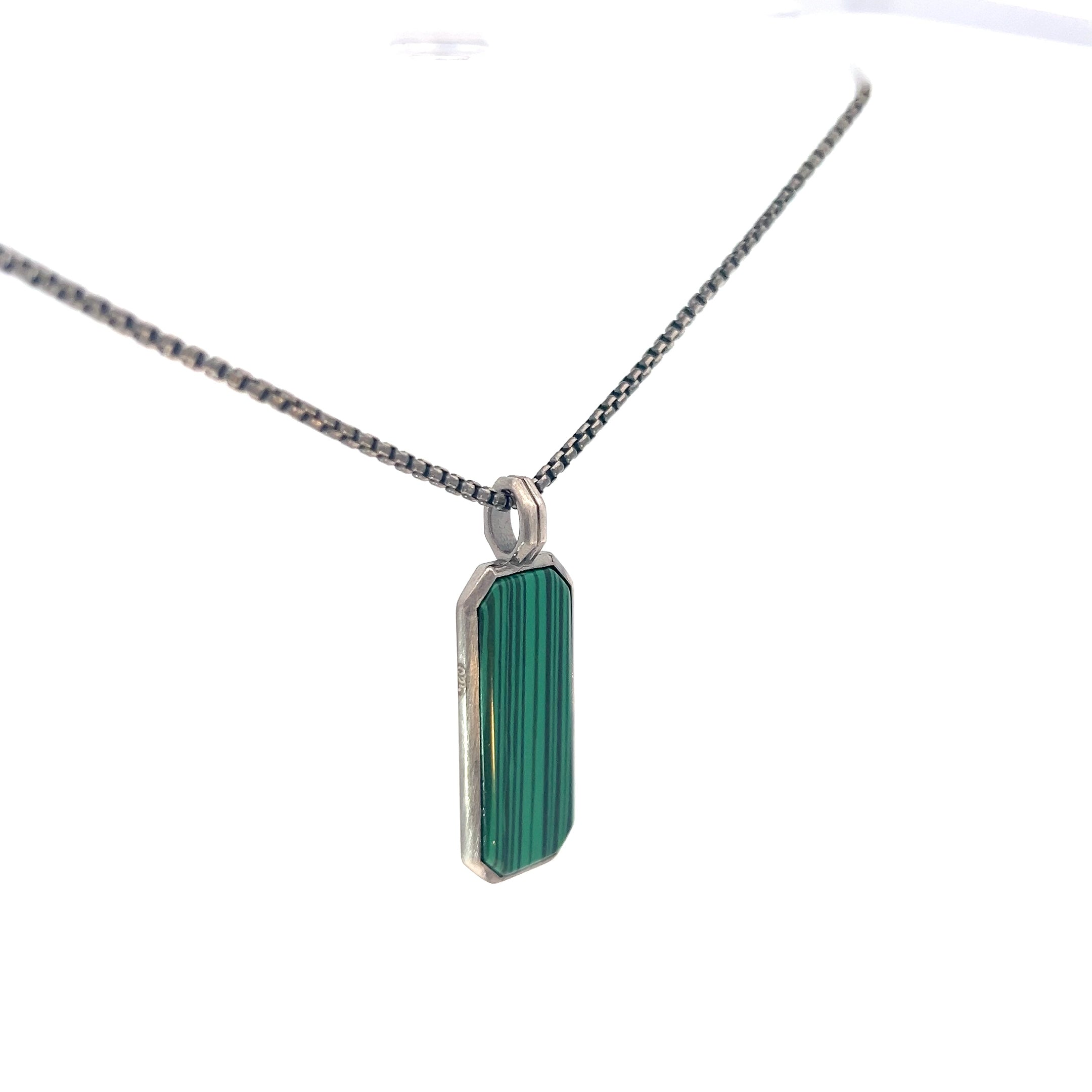 Sterling Silver 18.1 gram Necklace/ Dog Tag with Green Malachite Pendant
