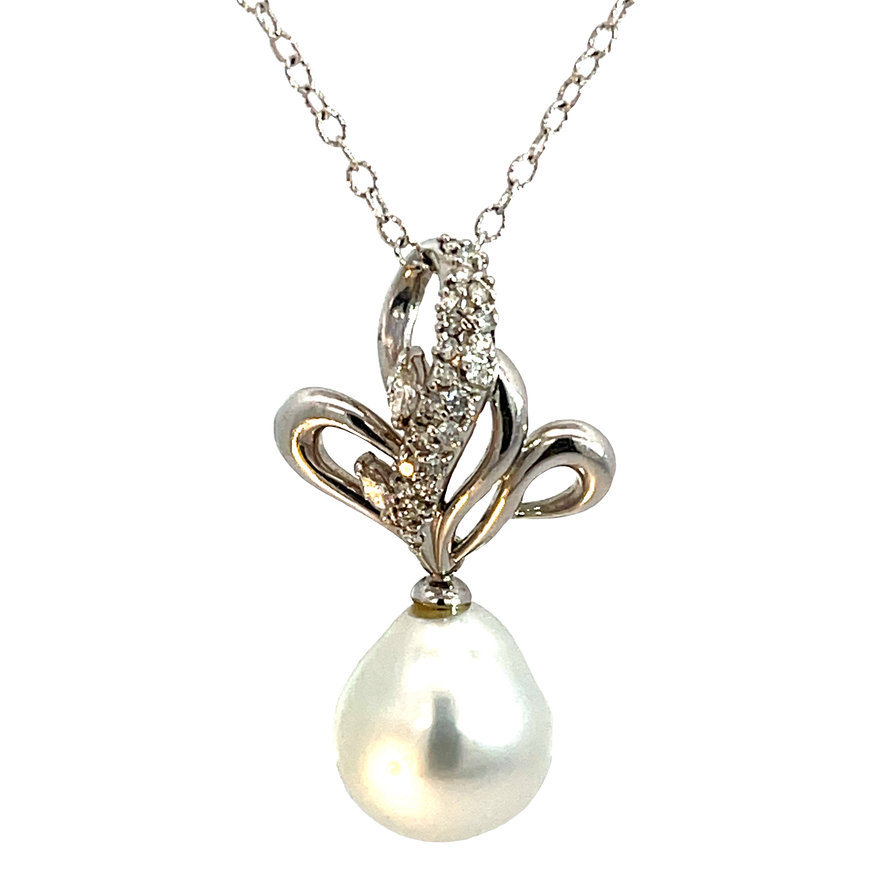 Platinum .43ct F VS2 Round Diamond and South Sea Water Pearl 15mm Necklace