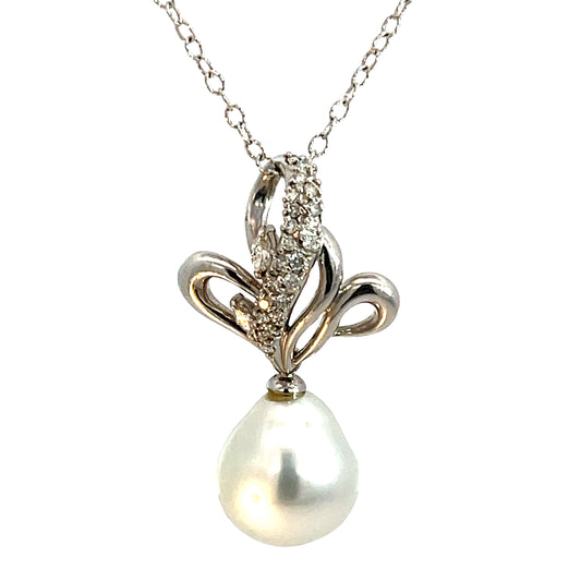 Platinum .43ct F VS2 Round Diamond and South Sea Water Pearl 15mm Necklace