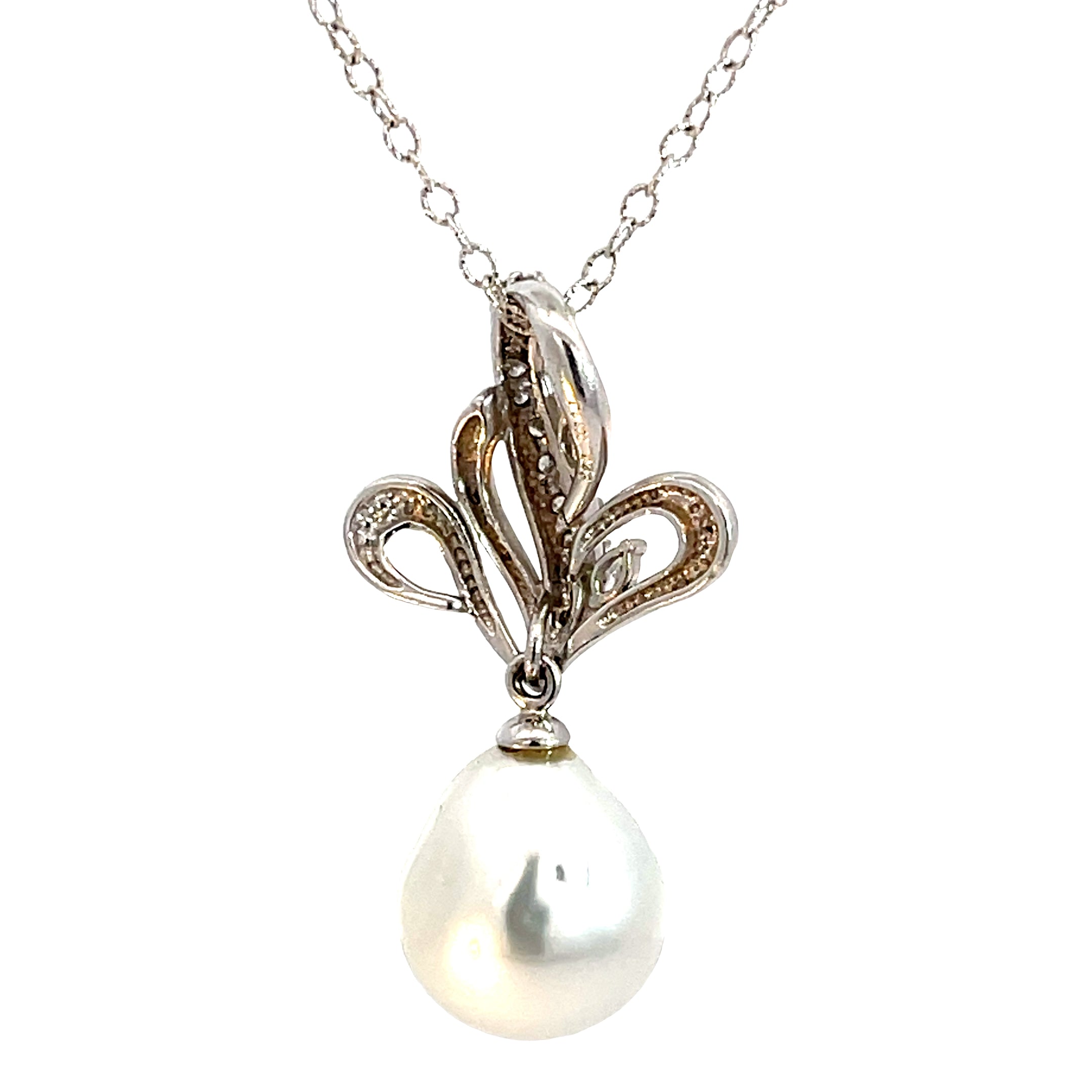 Platinum .43ct F VS2 Round Diamond and South Sea Water Pearl 15mm Necklace