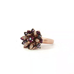 14k Rose Gold Pink Sapphire/Ruby and Diamond Lotus Flower Ring