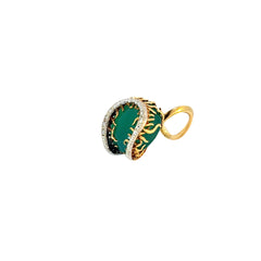 18k Yellow Gold 12.00ct Green Jade and .20ct G SI1 Round Vintage Ring