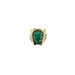 18k Yellow Gold 12.00ct Green Jade and .20ct G SI1 Round Vintage Ring