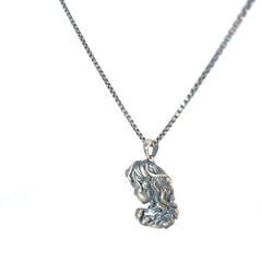Sterling Silver 23.8 gram Necklace/ a Lady Face with Snake in her Head Pendant