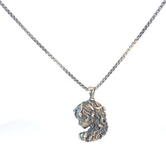 Sterling Silver 23.8 gram Necklace/ a Lady Face with Snake in her Head Pendant