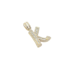 14k Yellow Gold 2ct Baguette and Round Diamond 1 1/2" x .75" Letter K Pendant