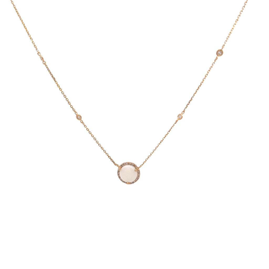 14K YELLOW GOLD  1CT ROUND OPAL AND .20CT HALO DIAMOND 18" INCHE NECKLACE