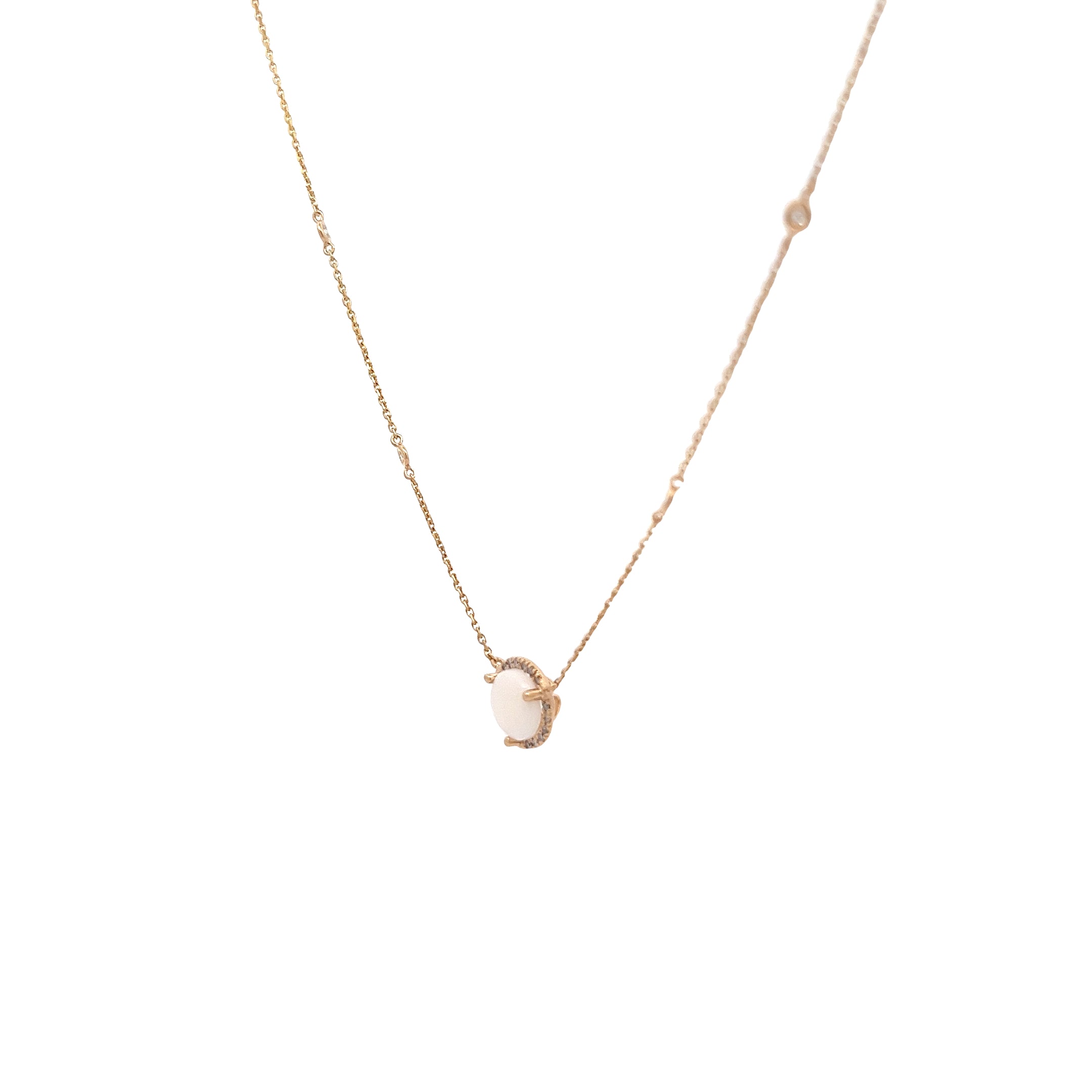 14K YELLOW GOLD  1CT ROUND OPAL AND .20CT HALO DIAMOND 18" INCHE NECKLACE