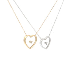 14k Yellow or White Gold .03ct G VS2  Round Diamond Heart Necklace