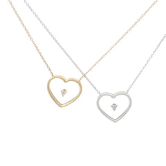 14k Yellow or White Gold .03ct G VS2  Round Diamond Heart Necklace