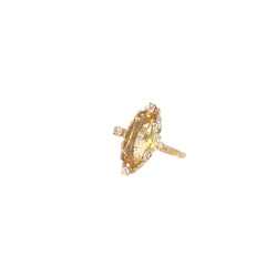 14k yellow gold 5ct Step Cut Moval Citrine /.50ct yellow diamond mine cut and .20ct g vs2 diamond ring