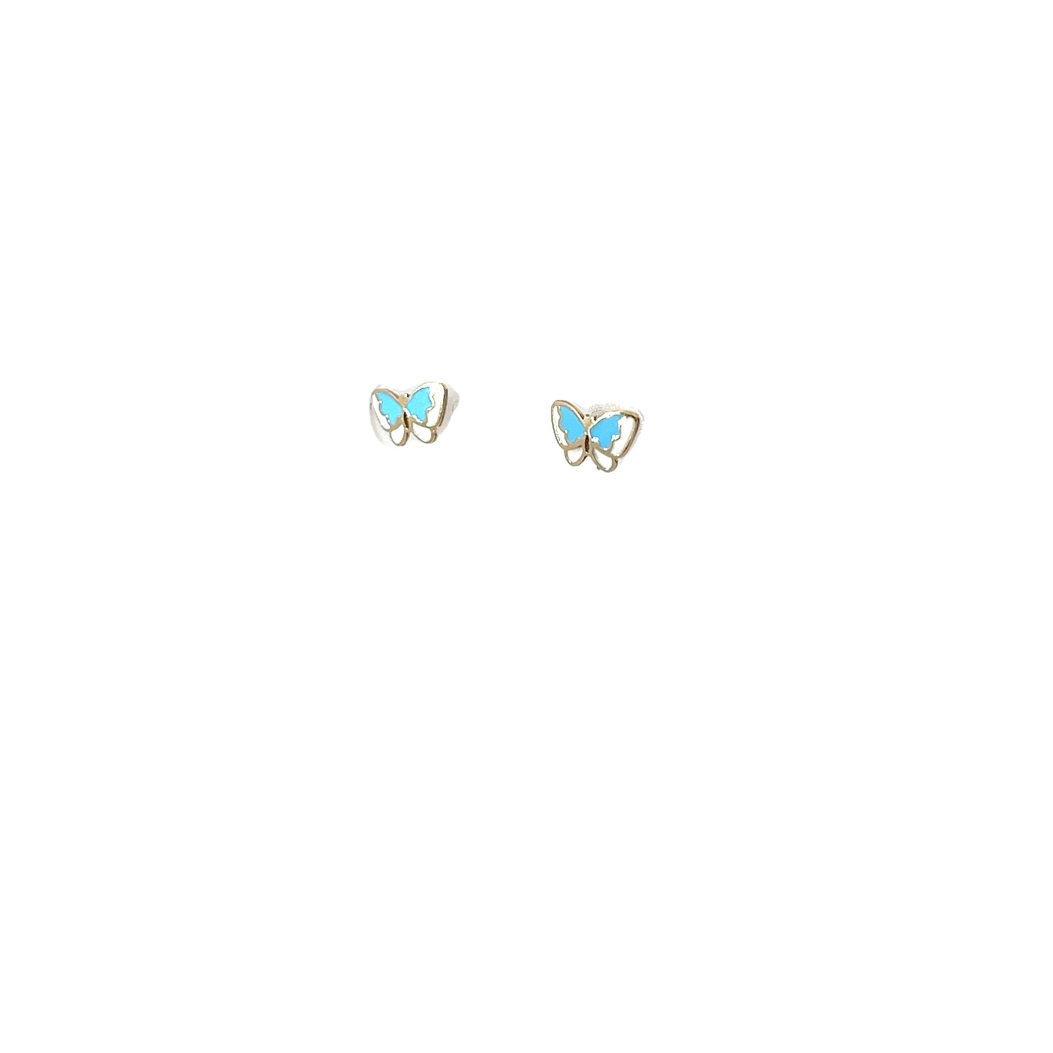 14k Yellow Gold Ex Small Butterfly Turquoise/White Enamel Stud Baby Earrings
