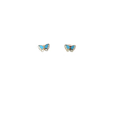 14k Yellow Gold Ex Small Butterfly Turquoise/White Enamel Stud Earrings