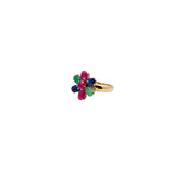 14k rose gold 3.00ct  Emerald, Sapphire, and Ruby total weight flower ring