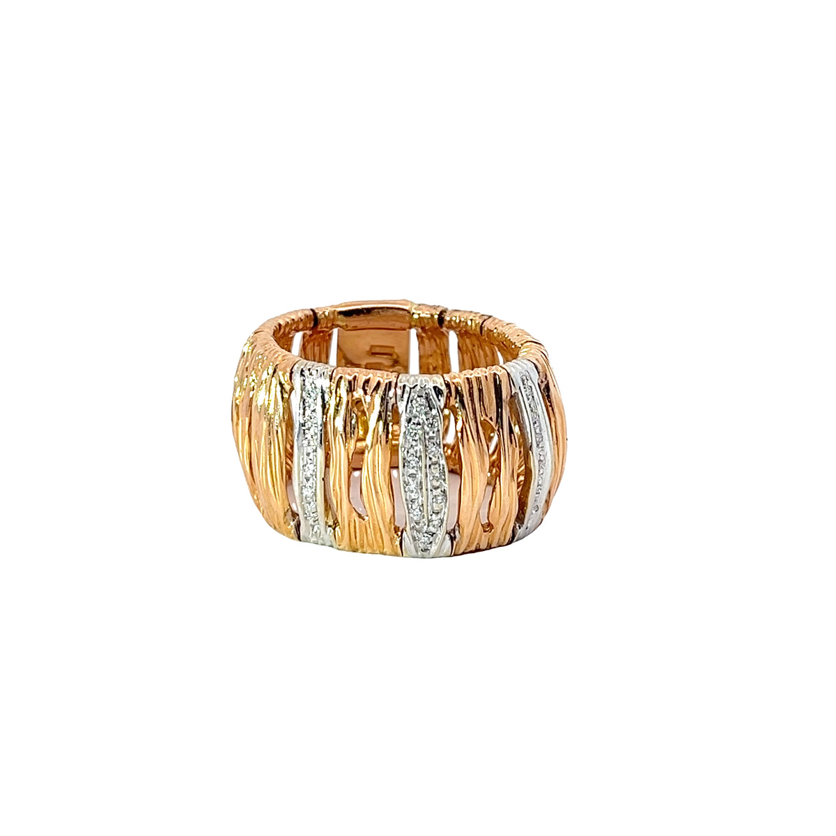 18k Rose Gold .25ct Round Diamond Flexible 14.5mm Wide Ring