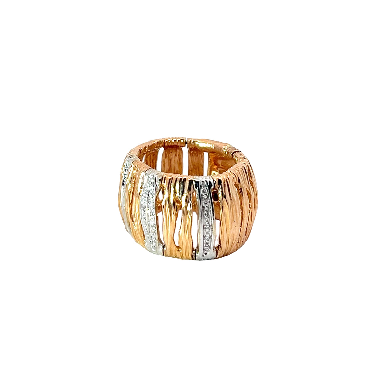 18k Rose Gold .25ct Round Diamond Flexible 14.5mm Wide Ring