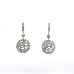 18k White Gold 4.03ct F VS2 Round Diamond Sphere Dangle Earrings