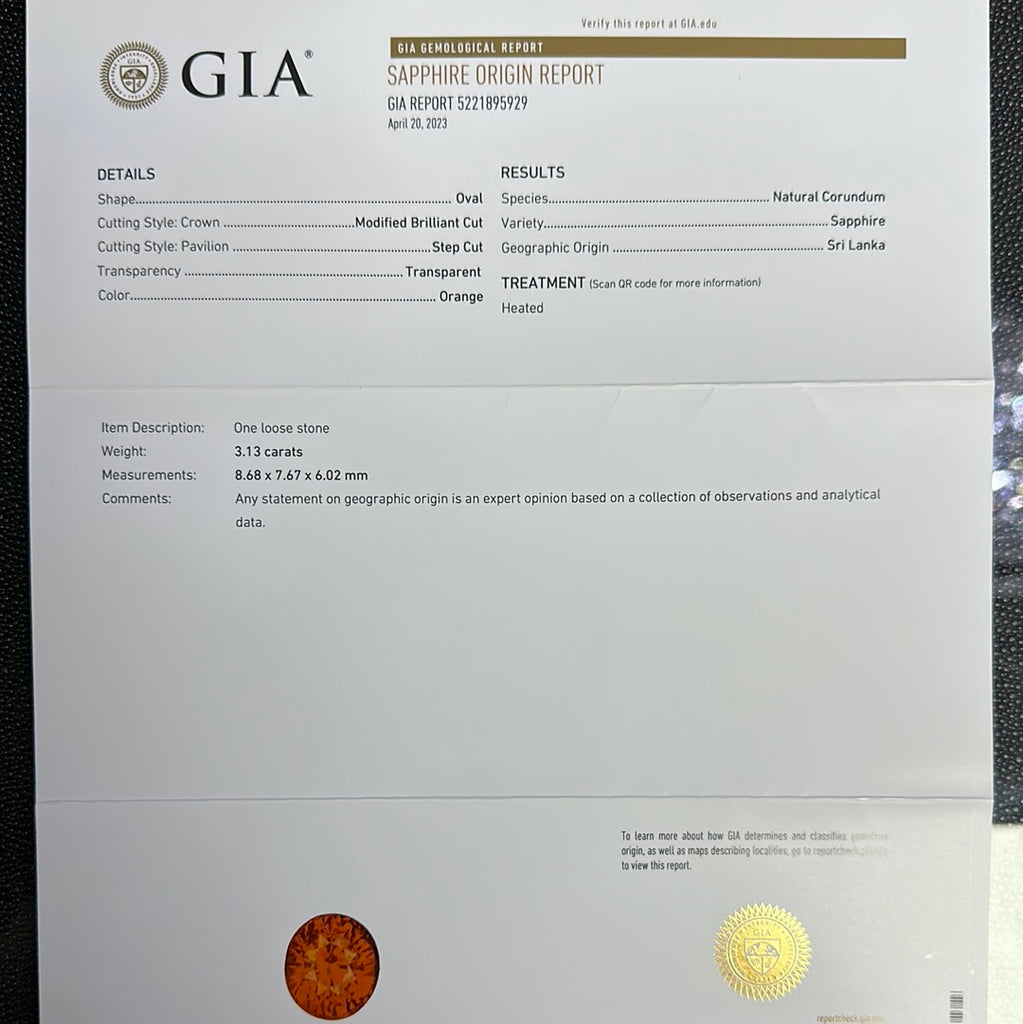GIA Certified Round Brilliant Orange Sapphire