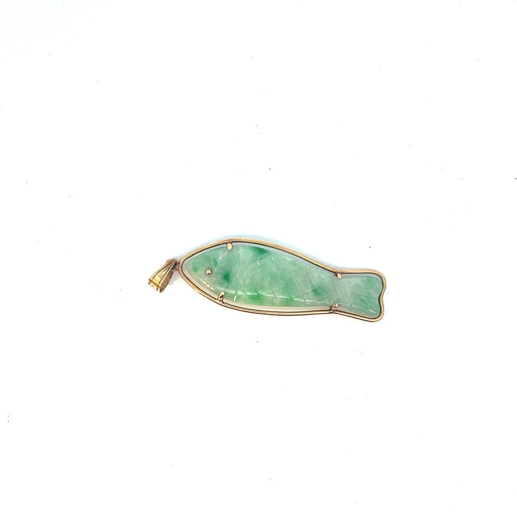 14k Yellow Gold Jade Fish Pendant