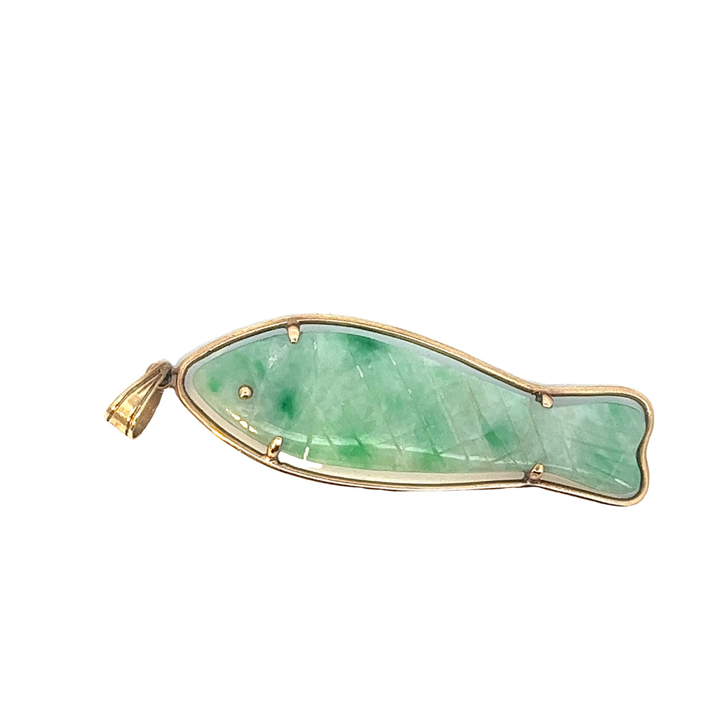 14k Yellow Gold Jade Fish Pendant