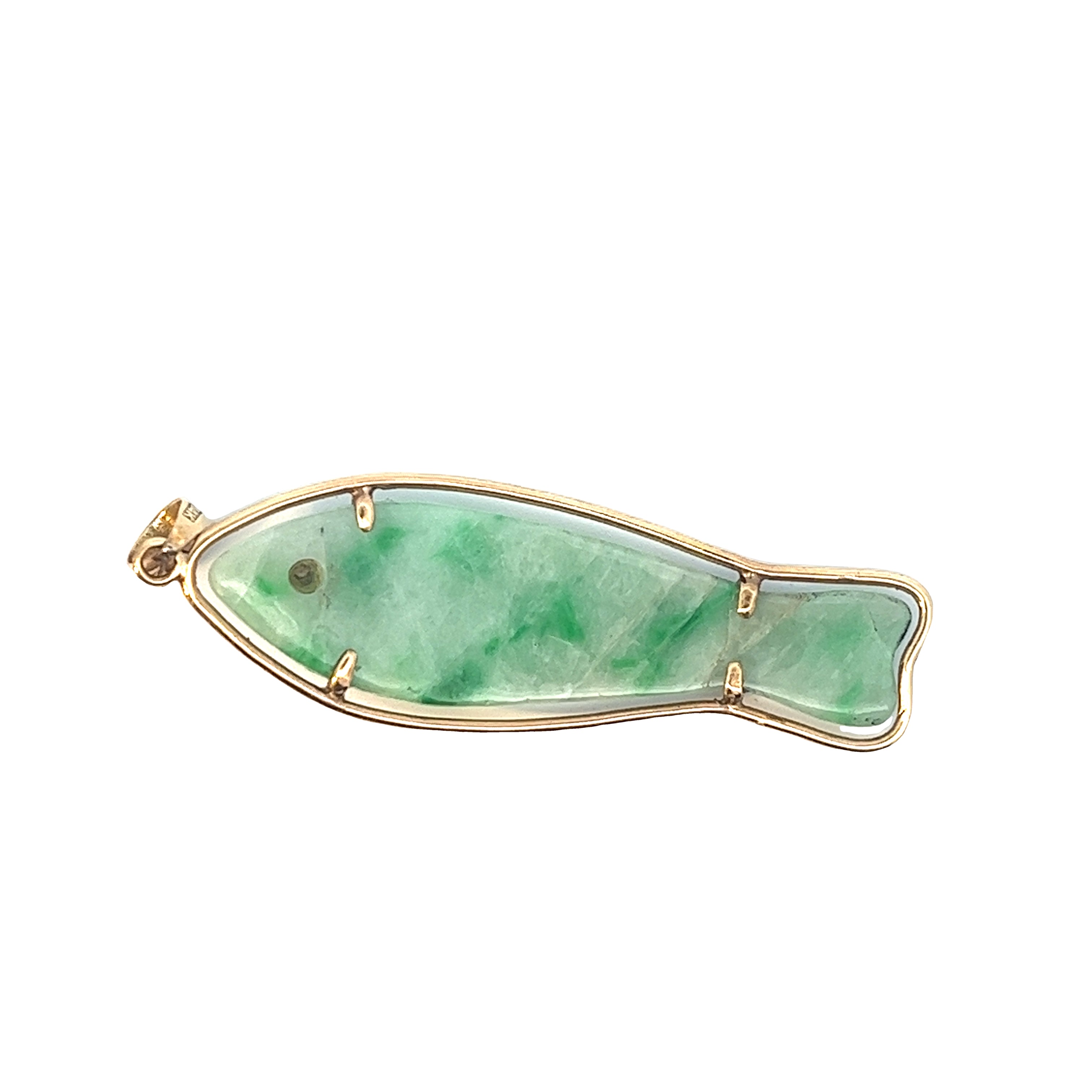 14k Yellow Gold Jade Fish Pendant