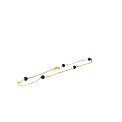 14K YELLOW GOLD 5 LAPIS BEAD THIN BRACELET 6.5 INCH