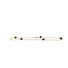 14K YELLOW GOLD 5 LAPIS BEAD THIN BRACELET 6.5 INCH