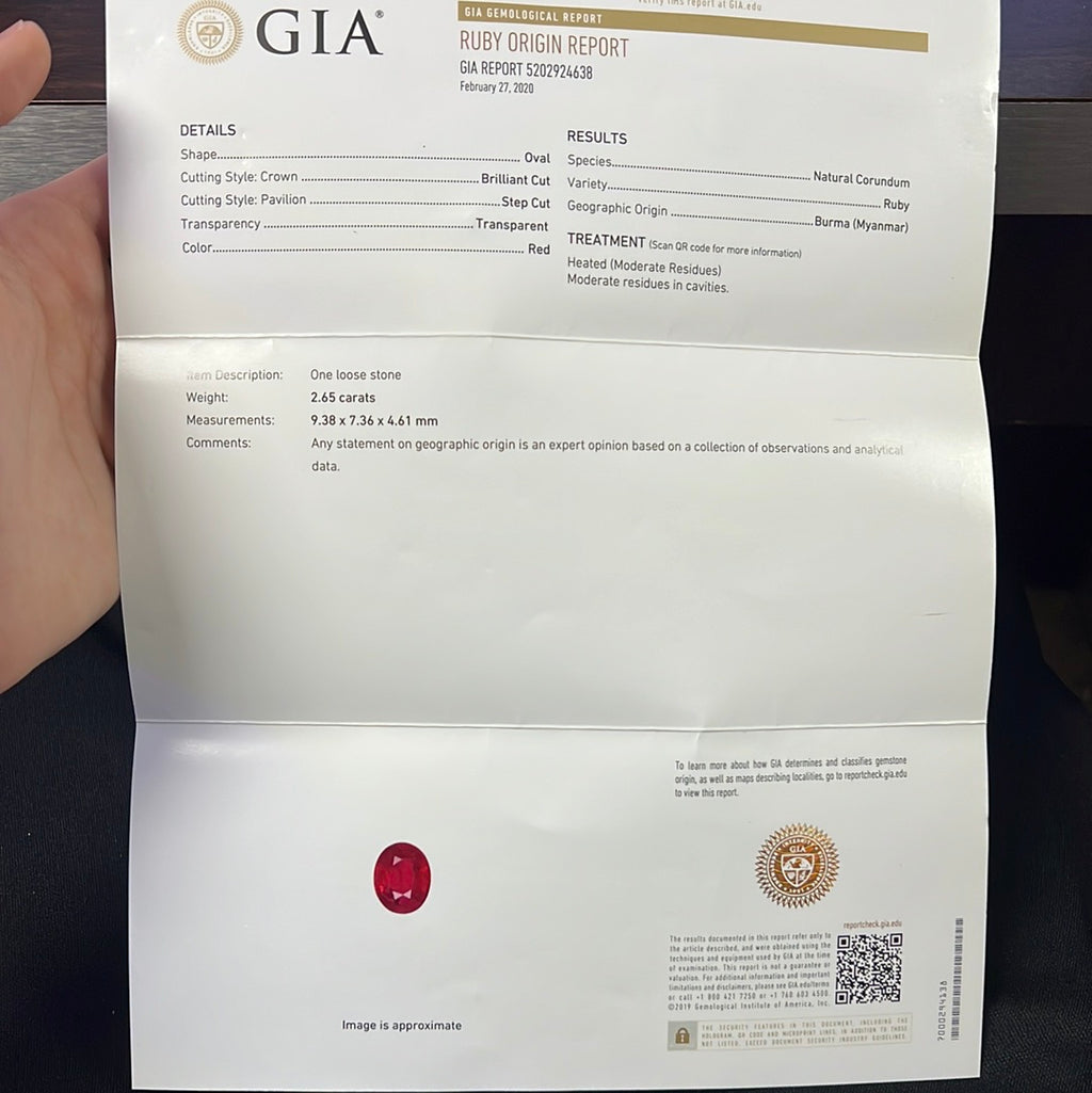 18k White Gold 2.65ct Burma Ruby / .10ct G VS2 Round Diamond Ring Certified By GIA #5202924638