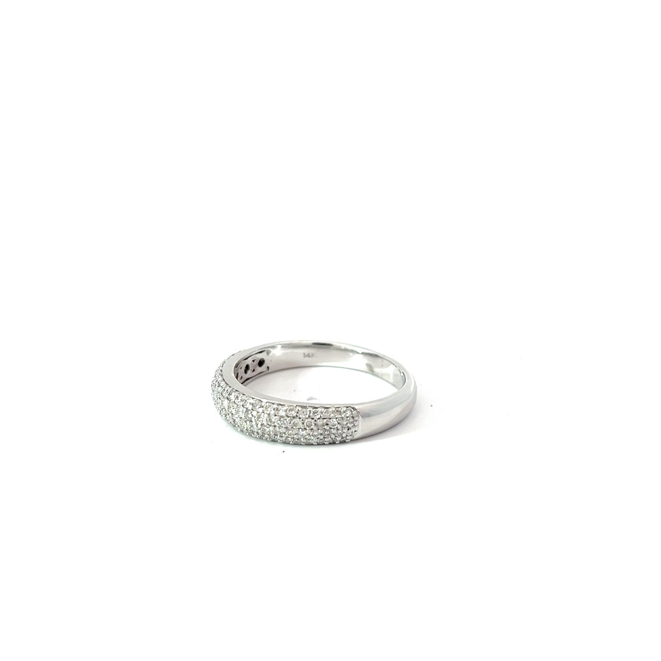 14k White Gold .75ct G VS2 Round Diamond 4 Rows Domed Pave Band