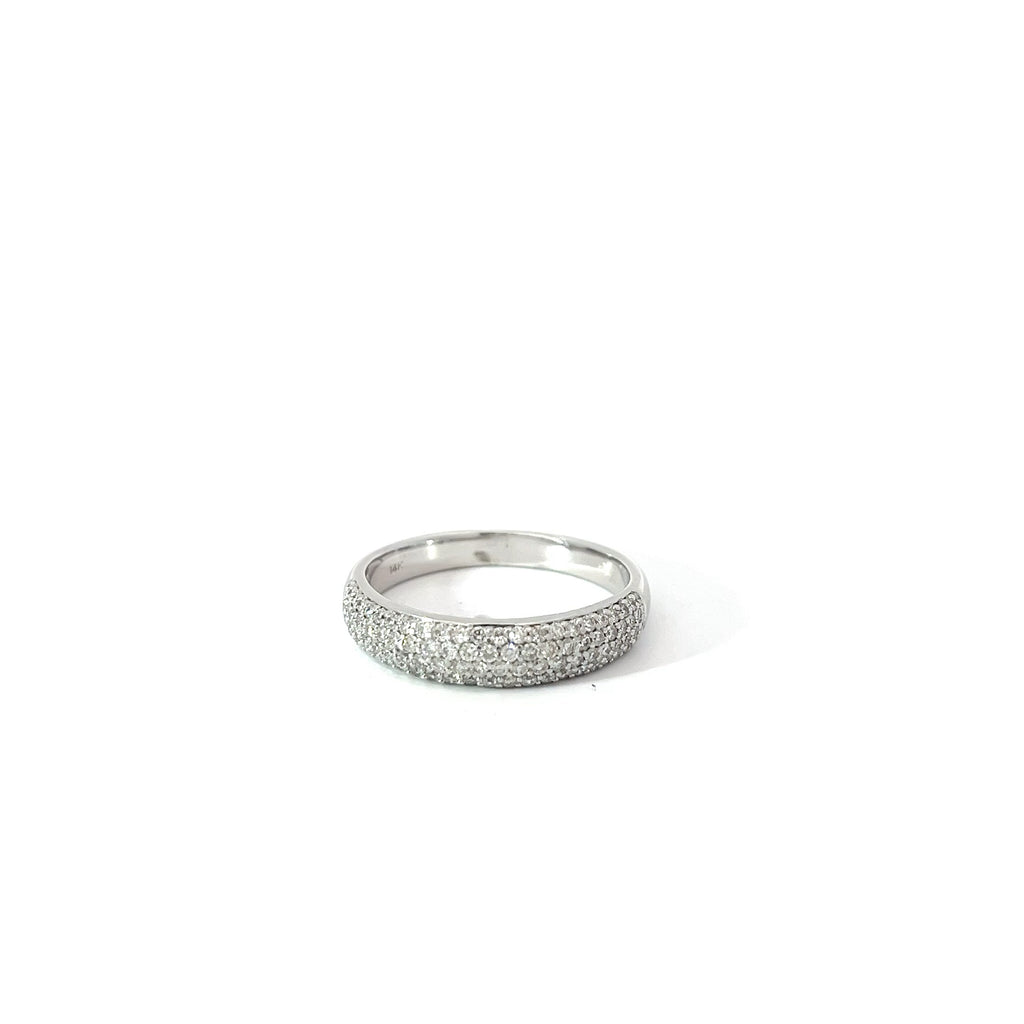 14k White Gold .75ct G VS2 Round Diamond 4 Rows Domed Pave Band