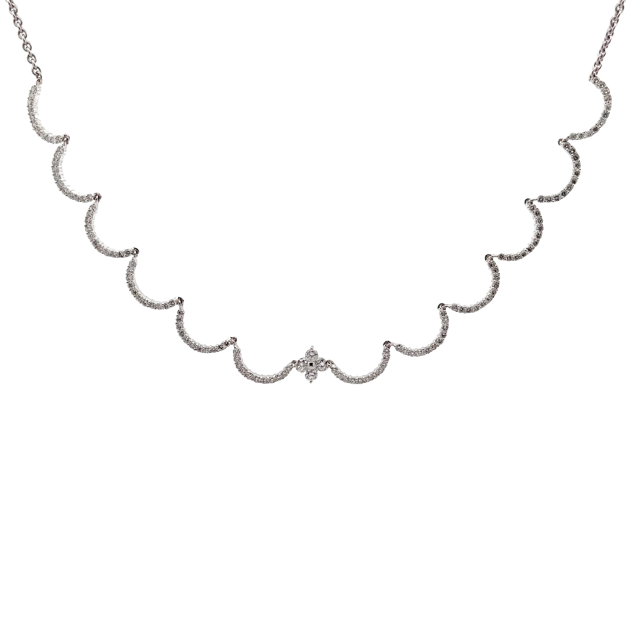 18K WHITE GOLD 1.50CT F VS2 DIAMOND SCALLOPED NECKLACE 9.4 GRAM