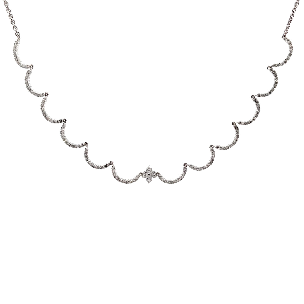 18K WHITE GOLD 1.50CT F VS2 DIAMOND SCALLOPED NECKLACE 9.4 GRAM