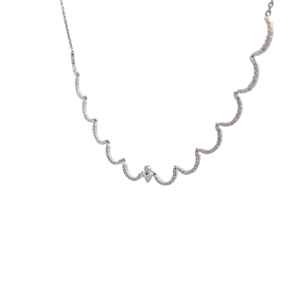 18K WHITE GOLD 1.50CT F VS2 DIAMOND SCALLOPED NECKLACE 9.4 GRAM