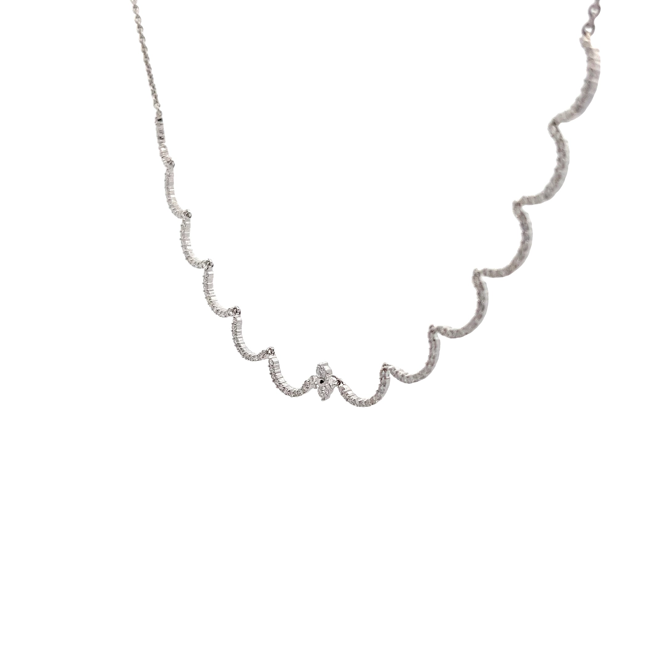 18K WHITE GOLD 1.50CT F VS2 DIAMOND SCALLOPED NECKLACE 9.4 GRAM