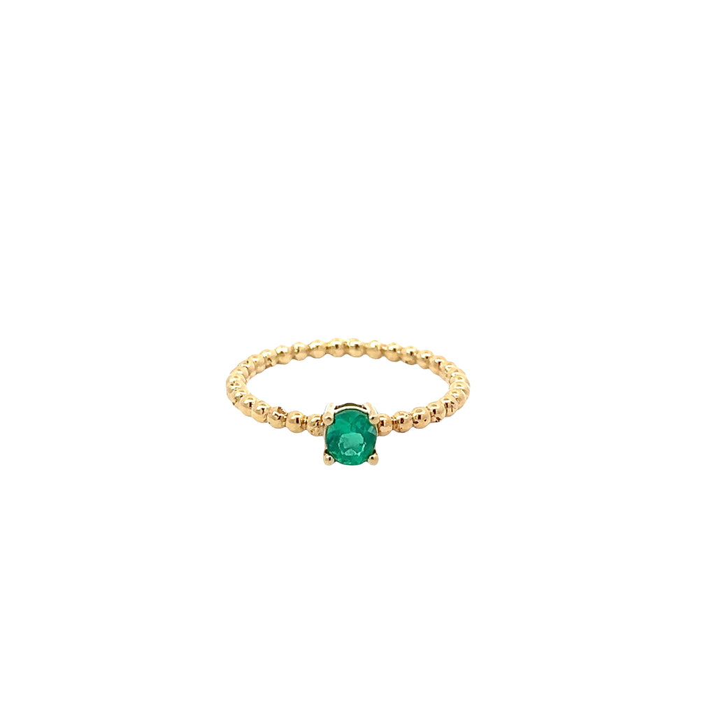 18k Yellow Gold .50ct Round Colombian Emerald Mount on a Beaded Ring