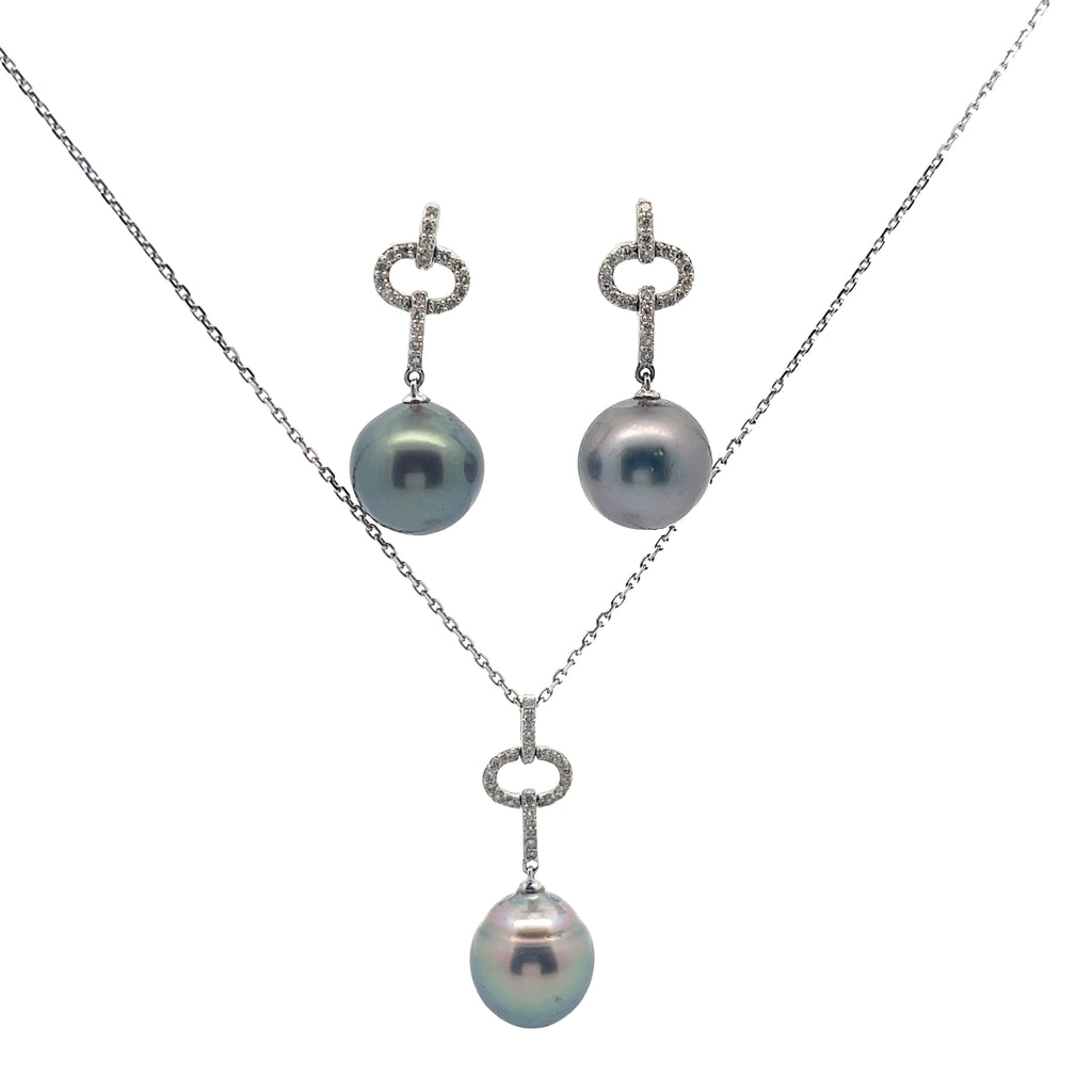14k White Gold .55ct G VS1 Round Diamond and Tahitian 11mm Pearl Set