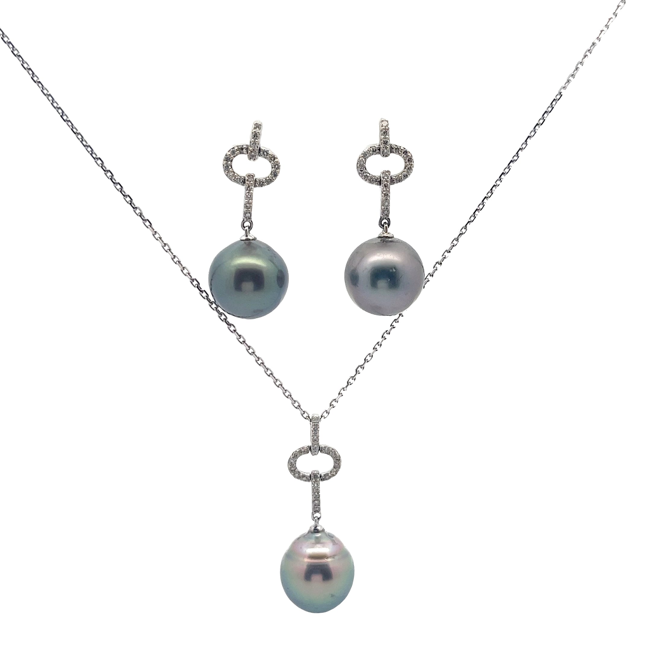 14k White Gold .55ct G VS1 Round Diamond and Tahitian 11mm Pearl Set