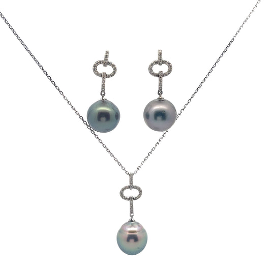 14k White Gold .55ct G VS1 Round Diamond and Tahitian 11mm Pearl Set