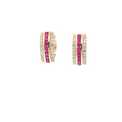 14K Yellow Gold 1ct Round Ruby/.50ct G VS2 Round Diamond Huggies Earrings 8mm