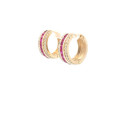 14K Yellow Gold 1ct Round Ruby/.50ct G VS2 Round Diamond Huggies Earrings 8mm
