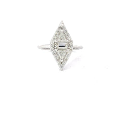 14k Gold .50ct Trillion/.15ct Baguette/.35ct Round Diamond Vertical Geometrical Fashion Ring